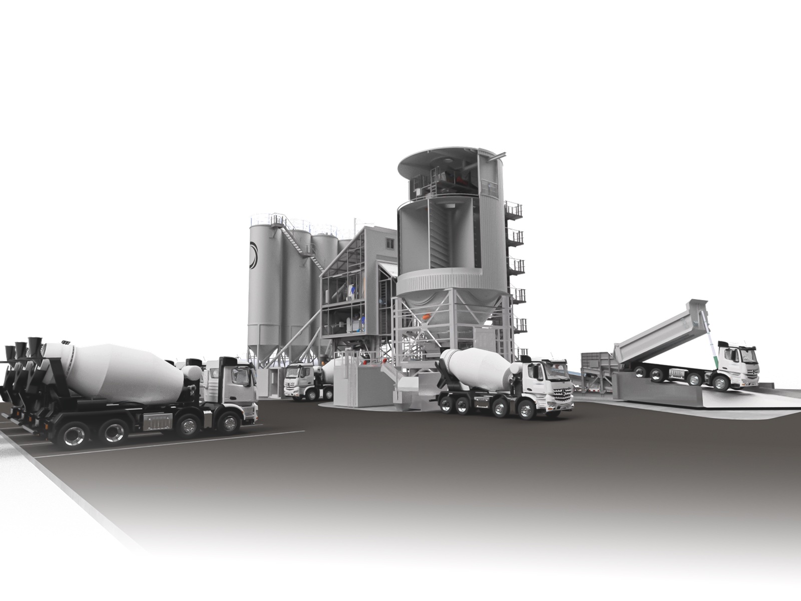 A NISBAU Compact concrete mixing plant, Dettingen layout, engineering render