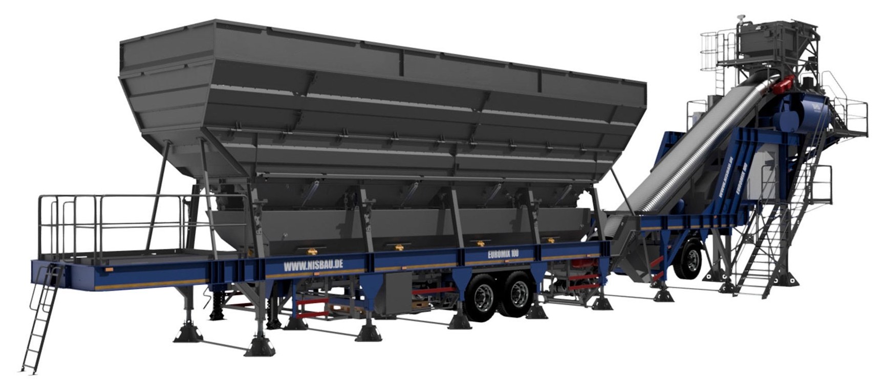 A studio render of the NISBAU EUROMIX 100 aggregate silo