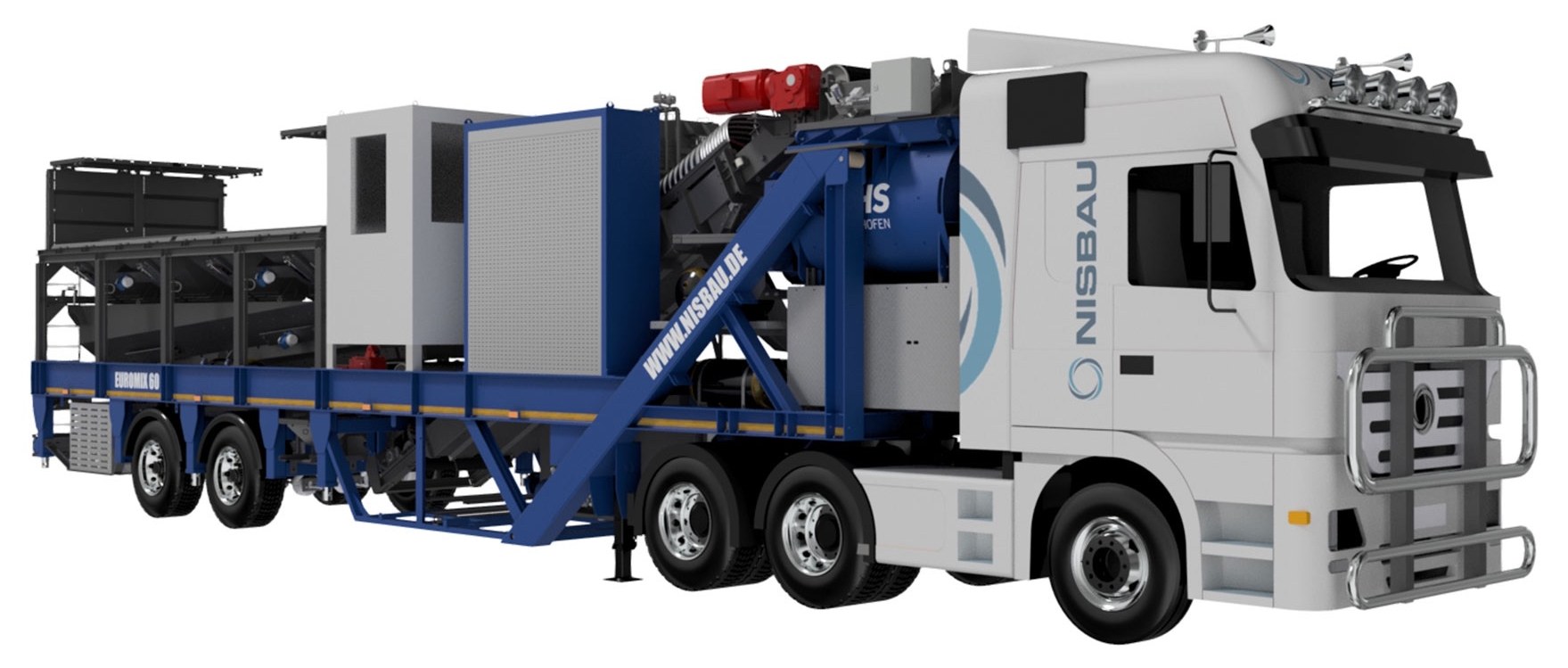 A studio render of the NISBAU EUROMIX 60 on its transport chassis
