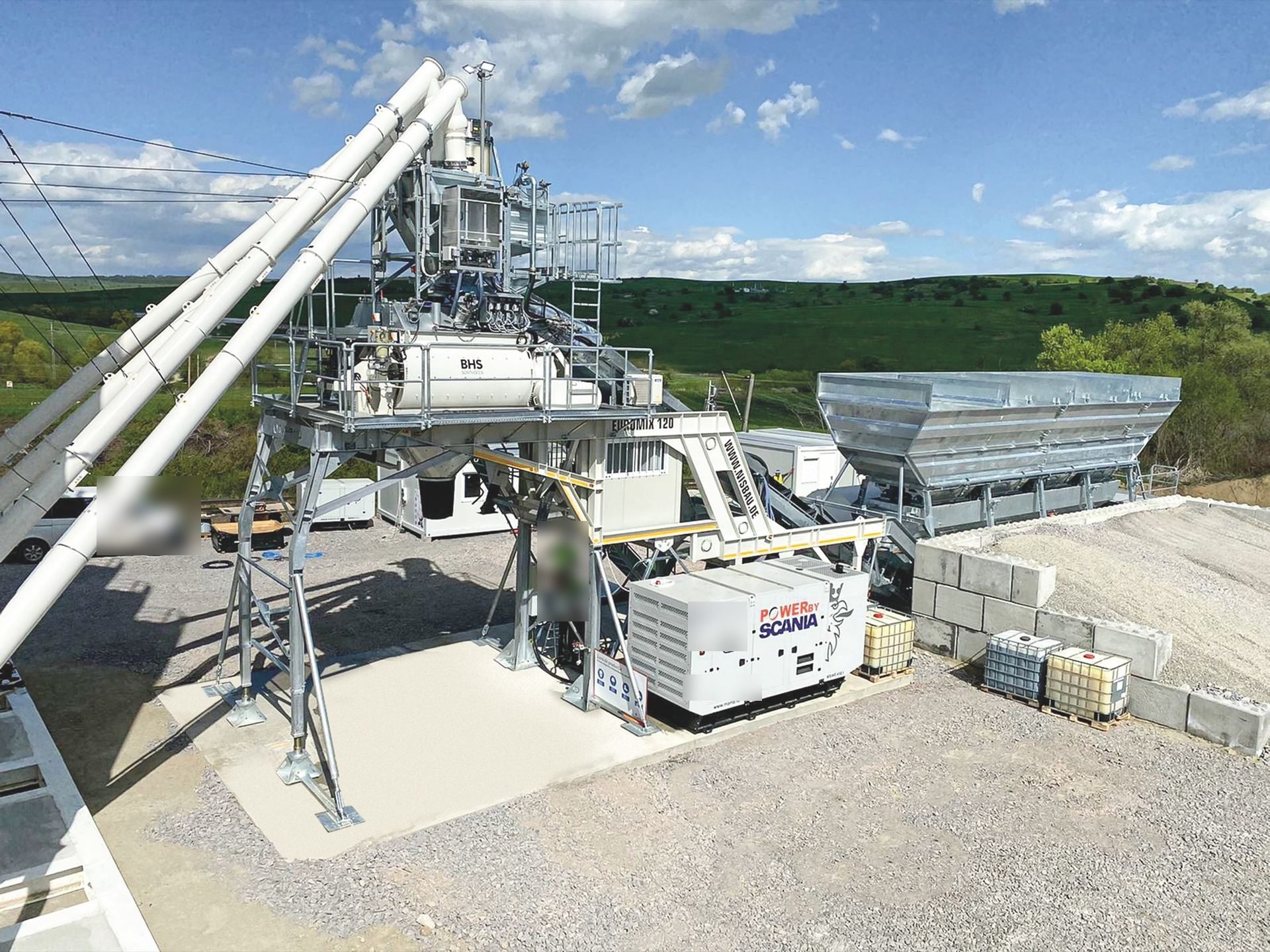 A NISBAU EUROMIX 120 wheel-mobile concrete mixing plant on site near Bucharest, Romania