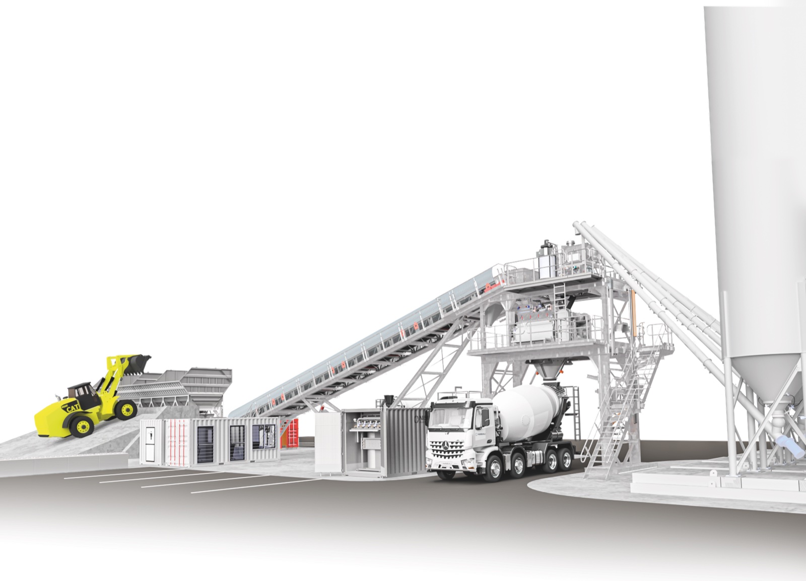 A NISBAU Performance concrete mixing plant, engineering render